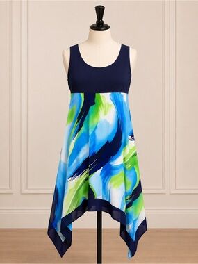 Jolibel Blue Abstract Scarf Hem Dress | Approx. Medium